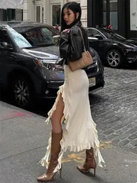 Летняя женская длинная юбка Tossy с кисточками и рюшами с высокой талией, модная плиссированная сексуальная однотонная лоскутная макси 240112