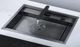 أحواض المطبخ المخفية الأسود مع صنبور مطوي بالوعة الفولاذ المقاوم للصدأ وعاء مزدوج فوق عداد العداد تحت مغسلة الغسيل 8109521