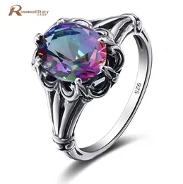 Mystic Fire Rainbow Topaz Crystal Pierścień zaręczynowy 925 srebro dla kobiet obiecuje biżuterię ślubną 240112