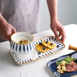 Pratos japoneses café da manhã cerâmica talheres servindo pratos sobremesas tigelas com alças casa osso china louça jantar conjunto de mesa