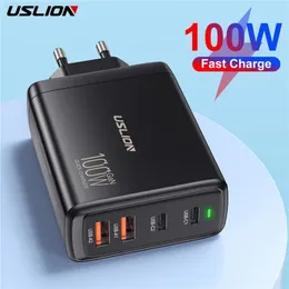 Chargers USLION 100W GaN Charger Laptop Fast Charger 4 In 1 USB Type C Desktop Charger Adapter For iPhone 15 14 Pro Max Poco Quick Charge