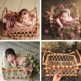 Poghy Propograbs Born Pography Accessories for Bebe Po Retro Woven Basket Studio Baby Pography Shoot Posing Props 240111