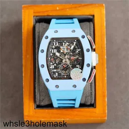 Lüks Saatler İzle 11-03 Richardmill Montre de Luxe Mens 40x50x16mm 7750 Kronograf Hareketi Seramik Kılıf Kauçuk Kayış Kolluluğu Lüks İzle YT39