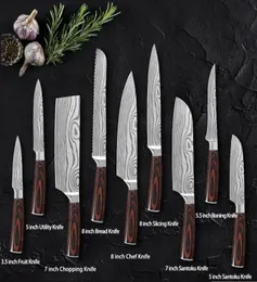 Hoge kwaliteit koksmes Hakmes scherp Japans roestvrij staal keuken Brood snijden Utility santoku imitatie Damascus patroon Gift5072541