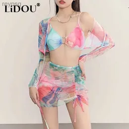 Roupa de banho feminina 2023 novo sexy retalhos maiô feminino conjunto biquinis cores contrastantes y2k esportes estéticos chique elegante moda hipster yq240112