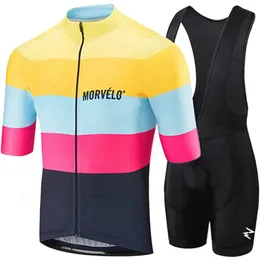 세트 2022 팀 Morvelo Cycling Jersey 19d Bib 세트 자전거 의류 Ropa Ciclism Bicycle Wear Clothes Mens Short Maillot Culotte Ciclismo