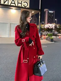 Temperament Ladies high-end set wool coat for women's autumn and winter new medium length single breasted design wool coat 240112