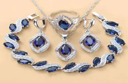 925 prata esterlina acessórios de casamento conjuntos de jóias de noiva com pedra natural cz azul pulseira e anel conjuntos 2201134620296