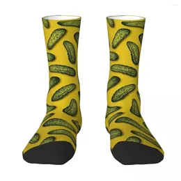 남자 양말 All Seasons Crew Stockings a Plethora -Pickles -Green Yellow Gherkin Pattern Harajuku 남성 여성 선물을 위해 Long