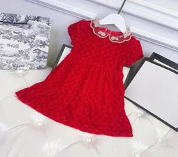 spring summer girls039 red short sleeve long sleeve velvet skirt doll collar Princess Dress temperament dress3971191