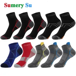 5 пар мужских носков для бега, повседневные спортивные носки на открытом воздухе, хлопок, оранжевый, красный, в полоску, компрессионный черный, 15 стилей, для путешествий 240112