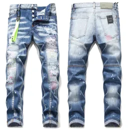 Homem calças de brim magro motociclista jeans denim botão buraco design listra dsq coolguy jeans para marido tamanho grande 40 42 0047 240112