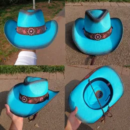 قبعة رعاة البقر الغربية Orange Western Hat Summer Outdoor Travel Hat for Men and Women Retro Gentleman و Cowbo Cowboy Straw Hat 240111