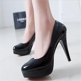 Dress Shoes Spring Women Pumps Classic Black Patent Leather High Heels Fashion Round Toe Paltform For Ladies Business Work