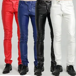 Idopy качество PU Зимняя линия сексуальные красные тонкие узкие мужские брюки мужские мотоциклетные черные узкие байкерские брюки кожаные джоггеры синие 240111