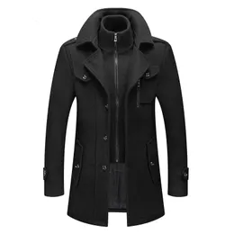 Woolen Overcoat 4XL Autumn Winter Mens Wool Trench Coats Fashion Middle Long Jacket Male Double Collar dragklapp Vindbrytning 240112