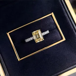 1.5ct choucong 웨딩 반지 고급 쥬얼리 진짜 100% 925 스털링 실버 레디언트 컷 옐로우 사산 나이트 디몬드 파티 약속 여성 약혼 신부 반지 선물