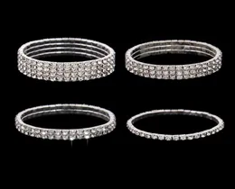 Ship Cheap 3 Row Stretch Bangle Silver Rhinestones Cute Prom Homecoming Wedding Party Evening Jewelry Bracelet Bridal Accesso1015567