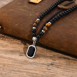 Pendant Necklaces Mprainbow Mens Geometric Charm Black Beaded Tier Eye Stone With Square Sweater Chain Collar Gifts For Him