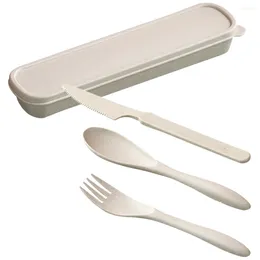 Servis uppsättningar reser med Box Fork Spoon Portable Flatware Cutter Kit PP Wheat Fiber Table Seary