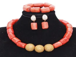 Earrings Necklace Gold Ball Dubai Set 100 Nature Original 1314 MM Coral Beads Wedding Jewelry Choker Jewellery For Bridal6144942