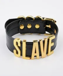 Ketten handgefertigt schwarz personalisierte Buchstaben Halsband Gold Silber Name Slave Kragen Halskette für Frauen Mädchen Bondage Cosplay Fetisch12351236