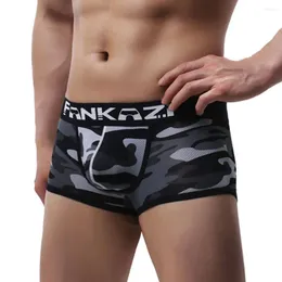 Cuecas homens juventude camuflagem roupa interior sexy boxer briefs respirável malha boxershorts baixo aumento u convexo bolsa tronco calcinha