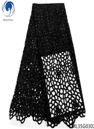 미용 아프리카 게이프 레이스 직물 블랙 코드 레이스 직물 2019 여성용 수용성 레이스 드레스 5 야드 슬롯 ML25G146121216