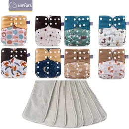 Elinfant Cloth Diaper set baby 8 pcsset Pocket Diapers 1つのサイズまたはPCSを挿入女の子のための調整可能なおむつ240111