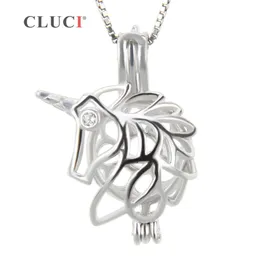 Cluci Fashion 925 Sterling Silver Unicorn Cageペンダントパールを作る女性用ネックレスジュエリー3PCS S181016071291664