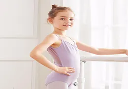 Meisjes kinderballetdanskleding Kleurrijke diepe V lage rug maillots Katoenen bretels Hemdje7363358