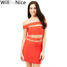 Casual Dresses WillBeNice 2024 Black Slash Neck Women Sexy Off Shoulder Bandage Dress Hollow Cut Out Strips Party Celebrity Bodycon Club