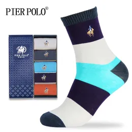 Pierpolo Socksファッションブランドコットンメイアハッピーカジュアルメンストライプ刺繍冬の箱なし240112