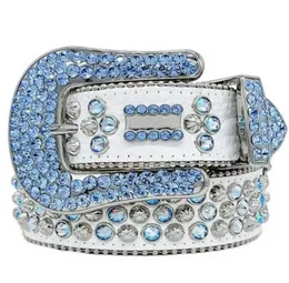 Cintura di design Simon Cinture per uomo Donna Cintura con diamanti lucenti Morbida pelle artificiale di alta qualità resistente multicolore con strass scintillanti