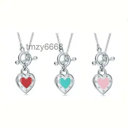 Sterling 925 halsband T Silver Love OT Buckle Heart Shaped Pendant Tie Liten Crowd Collar Chain 7FK9