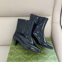 designer boots rubber Ankle pointed toe boot waterproof upper with no tie up cuffs With Box 510