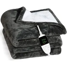 TINO Elektrische dekens Flanel Sherpa verwarmde deken 6 warmte-instellingen 10 uur tijd Auto-uit-functie Machinewasbaar 240111