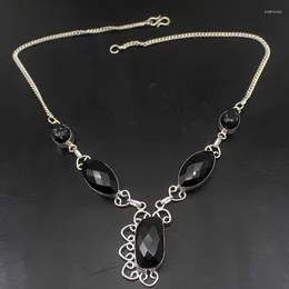 Pendant Necklaces Faceted Unique BlackOnyx Snowflake Obsidian Silver Color Women Necklace Chain 19 Inch HD211