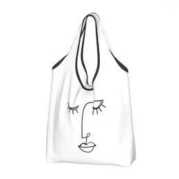 Shopping Bags Recycling One Line Face Art Bag Women Tote Portable Pablo Picasso Groceries Shopper