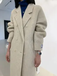 2023 Autumn Winter Wool Coat Women's Double layered Solid Color Women's Double sided Wool Belt Coat Loose and Warm Wool jacket 240112