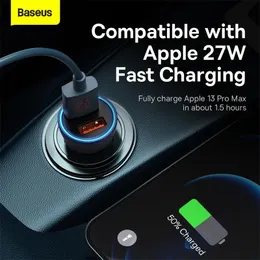 Chargers Baseus Car Charger 65W Fast Charging Tripleport USB Typec Phone Charger Lighter Slot Charger för iPhone Xiaomi Huawei Samsung