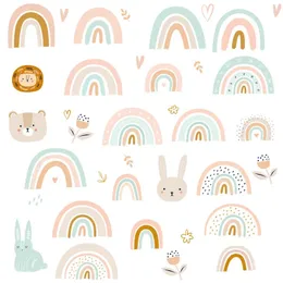 Cartoon Animals Rainbow Wall Stickers for Baby Room Kids room Girls Bedroom Decor Removable PVC Decals Home 240112