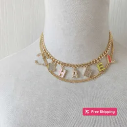 Hänge halsband varumärkesdesigner hängen halsband dubbel lager pärla kristall guld pläterad rostfritt stål bokstav choker hänge halsband kedja smycken 1ve7