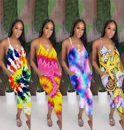 Women039s Tie Dye Color Harem Pants Strap Jumpsuit Summer ärmlös Romper Low V Neck Sexig One Piece Club Beach Tyg SportsWe5149830