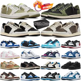 jumpman 1 with box reverse mocha low basketball shoes mens trainers 1s Golf Olive Black Phantom Lows Wolf Grey UNC Voodoo Bred Toe men women outdoor sneakers travis j1