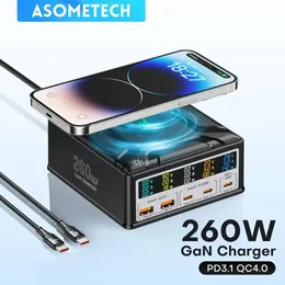 Ładowarki AsomeTech 260W ładowarki cyfrowe Dift Distop USB Type C ładowarka 140W PD3.1 PPS QC4.0 Szybka ładowarka do laptopa Tablet telefon