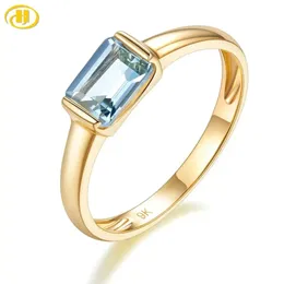 Hutang 9K Gold 095 Natural Real Aquamaring Women's Ring Karat Jewelry Classic Simple Design for Anniversary 240112