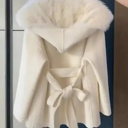 Imitacja Fox Fur Patchwork wełniana kurtka damska luźna kurtka w pasie nowa moda jesień/zima 2023 240112