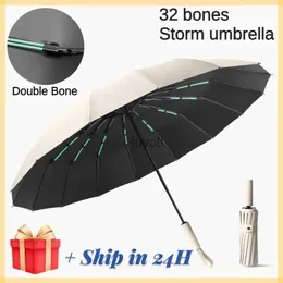 Parasol Ultra mocny wiatroodporny 32 Kości Automatyczny parasol dla mężczyzn podwójna kość słoneczna i deszczowa Wodoodporna wodoodporna UV Sunproof parasol YQ240112
