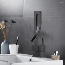 Rubinetti per lavandino del bagno Rubinetto per lavabo nero in rame e rubinetto per acqua fredda Maniglia singola con miscelatore di vernice Bobina in ceramica